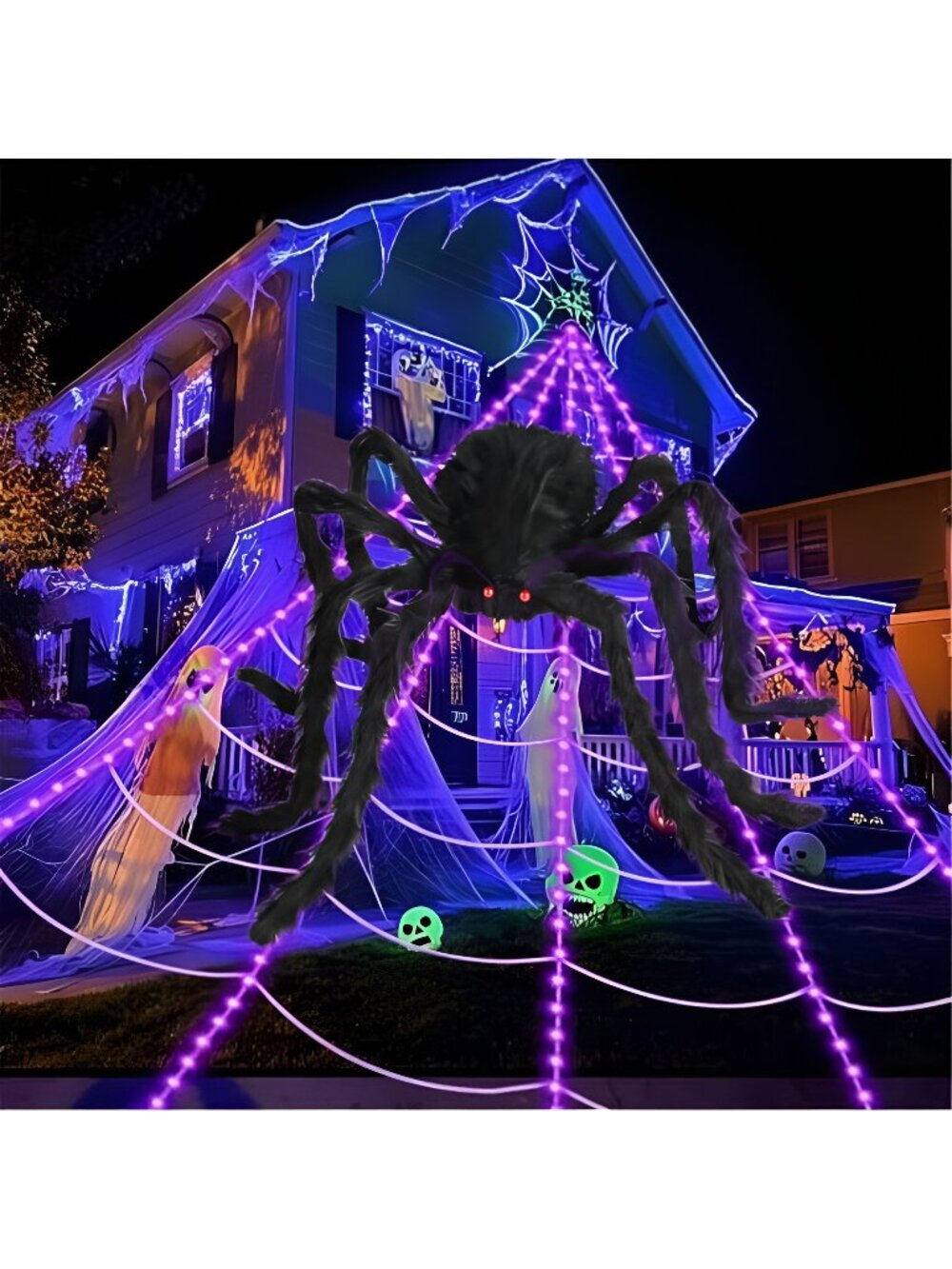 Brighter Spider Webs Halloween Decorations Lights,16.4Ft 8 Modes Giant